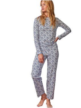 Lake Pima Crew Long-Long Pajama Set in Sea Depth Garden Floral size L large